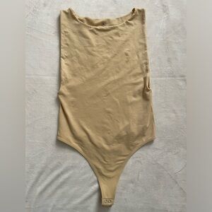 Aura Honey Beige Thong High Neck Tank Bodysuit One Piece Minimalist Design